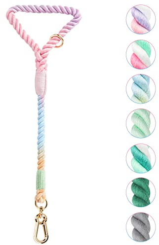 NUGUTIC Handgefertigte geflochtene Baumwollleine mit robustem Metallverschluss, niedliche Hochzeits-Hundeleine (buntes Macaron, 55,9 cm)