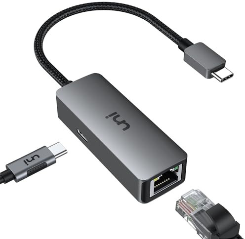 Uni Adaptateur USB C vers Ethernet avec Port de Charge 100W, Réseau LAN Gigabit RJ45 1Gbit/s, pour Laptop MacBook Pro/Air XPS