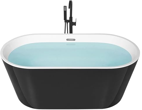 Acryl Badewanne oval freistehend schwarz-weiß mit Überlauf 170 x 72 cm Havana