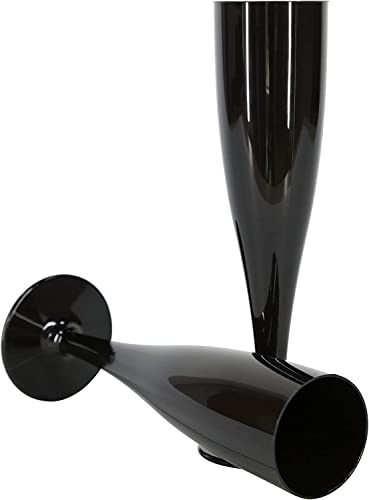 Regalzone ™ Black Plastic Champagne Flute Glasses, 160ml, Smart and Elegant. Ideal for All Your Functions and Events. (10)