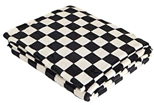 Hiessgozy Decke, Überwurf, flauschig, weiß, schwarz, kariert, Flanell-Fleecedecke für Couch, Bett, kariert, modisch, L2U4, Mikrofaser, flauschig, Plüschdecke