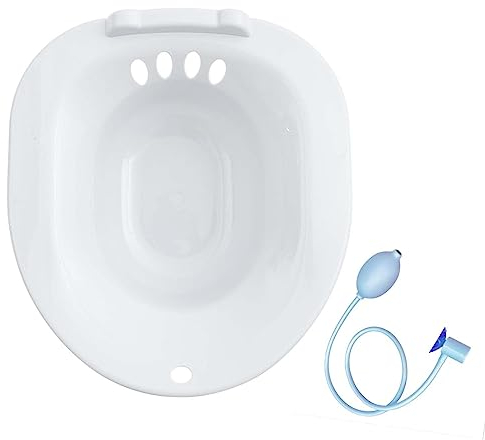 Perfeclan Toilet Seat Sink Woman Sits Bath Deep Bowl Avoid Squats with Flusher Bidet Hip Bath for Daily Cleansing Universal Portable, white