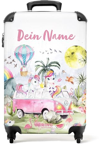 NoBoringSuitcases.com Valise Enfant, Valise Cabine, Valise Enfant Fille, Bagages Enfant, Valise Enfant Roulette, Valise Cabine Rose, Valise Fille, Valise Personnalisable 55x35x25cm (Licornes - Pastel)