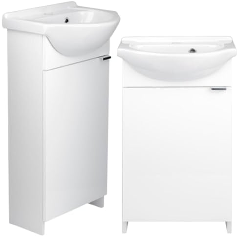 Deftrans Domodomo Armario de baño con Lavabo, 86 x 38 x 19,6 cm, Armario de cerámica Blanco, Armario de pie para baño pequeño (Blanco Estrecho 38,2 x 19,6 x 86 cm)