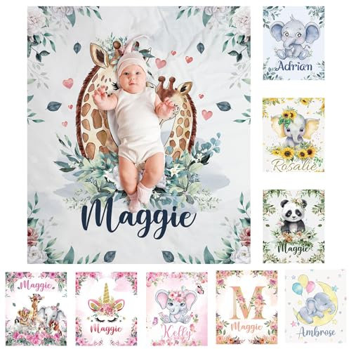 SearchI Personalisierte Babydecke mit Namen 150x200cm,Weich Warme Baby-Überwurfdecke für Junge Mädchen,Kinderdecke Namensdecke Personalisiert Geburtstaggeschenk(Giraffe)
