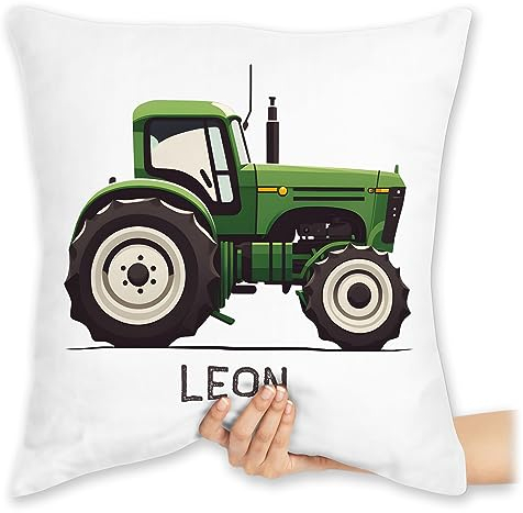 Kissen 40x40 Zierkissen - Traktor mit Name personalisiert I Landwirte Geschenk Landwirt I Traktoren Geschenke Trecker I Landwirtschaft - 40 x 40 cm - Weiß - traktorkissen Kinder Bulldog sitzkissen