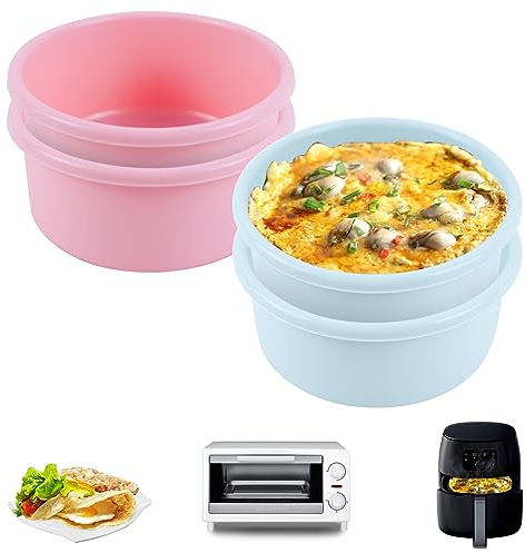 Tefola 4 moldes de silicona para freidora de aire, olla de huevos para microondas, juego de bandeja de silicona para huevos, accesorios para freidora de aire, moldes individuales para horno microondas