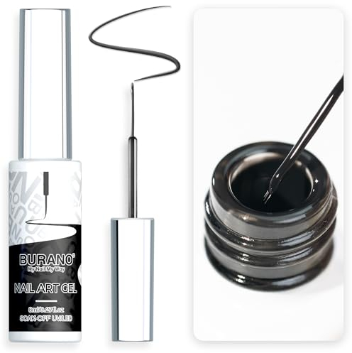 BURANO Gel Nail Polish Liner, Black White Purple Red Pink Painted Design, 1 Bottle, Built-in Thin Nail Brush, 8ml (LX11)
