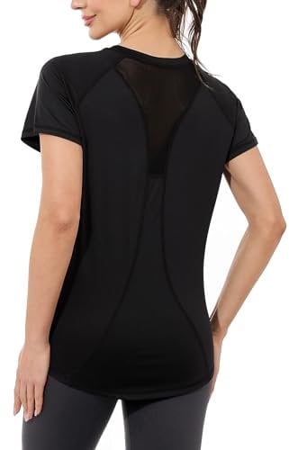 Gyabnw Gym Tops Women Workout Yoga Running Top Quick Dry Sports T-Shirt Ladies Crew Neck Short Sleeve Tee Shirts Black