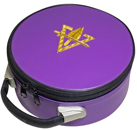 UK empire group limited Cryptic Masonic Royal and Select Master Crown Cap Case Purple, Hand Embroidered Emblem | Freemason Carrying Hat Box