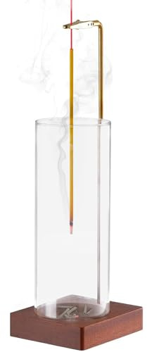 Porte D'encens Bâton avec Récupérateur Cendres, Porte D'encens Bâton, Porte Encens en Bois avec Bouteille en Verre Amovible pour Zen, Yoga, Médiation, Décoration de Bureau à Domicil