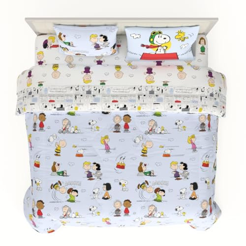 Franco Collectibles Peanuts Bettwäsche-Set mit Mehreren Charakteren, superweiches Bettdecken- und Bettlaken-Set mit Kissenbezug, Kingsize, 100% offizielles Lizenzprodukt, 7-teilig