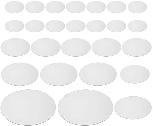 sourcing map 26 Piezas Azulejos de Espejo Redondos 150/80/60/30mm Espejo de Pared de PVC Adhesivo Removible para Decoración del Hogar Proyectos de Bricolaje (Plata)