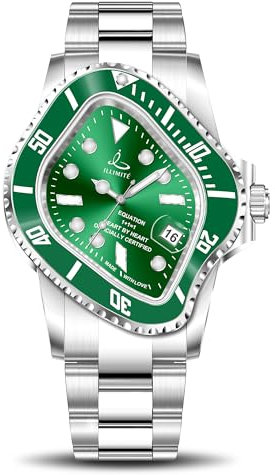 ILLIMITE Schmelzende Automatikuhren für Herren, japanisches Miyota 8215, selbstaufziehendes mechanisches Uhrwerk, Damenuhr, wasserdicht, Edelstahl, Kunst, surrealistische Armbanduhren, Pea001, Grün ,