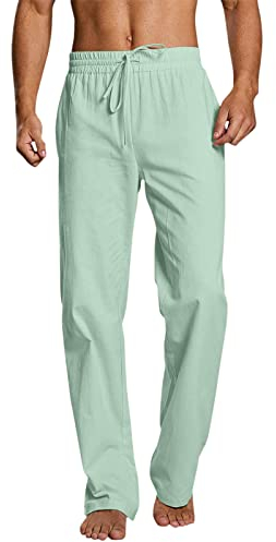 Generisch Flared Yoga Pants Set Baumwollhose Herren Sommer lang leinen Sommerhose Herren lang Wanderhose Herren Sommer leicht lang Leinenhose männer mit reißverschluss