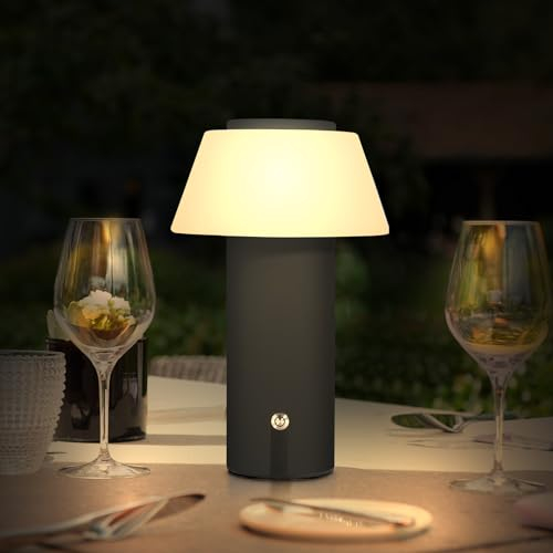Ecvivk LED Tischlampe Kabellos Pilz Lampe Touch Dimmbare Aufladbar Akku Tischleuchte Warmweiß Nachttischlampe Tragbare Indoor & Outdoor Tischlampe Wasserdichte für Schlafzimmer/Terrasse/Essen(Schwarz)
