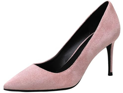 Jamron Donna Velluto 8CM Tacchi a Spillo Elegante Scarpe a Punta Decolletè Scarpe da Ufficio Rosa SN0711129-2 EU38