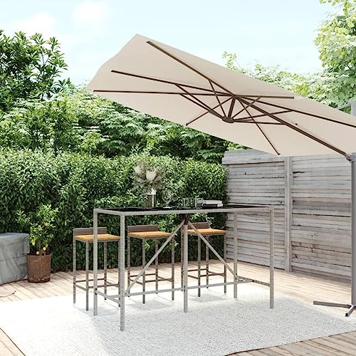 CKioict Table d'extérieur - Table haute - Avec plateau en verre - Gris - 180 x 70 x 110 cm - En polyrotin - Pour jardins, pelouses, balcons