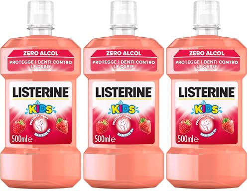 LISTERINE Smart Rinse, Collutorio Bambini al Gusto di Frutti Rossi, Senza Alcool e Zucchero per Igiene Orale Completa, 6+, 500 ml (Confezione da 3)