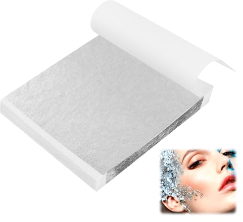 UKOFEW 100 Hoja de Plata, 8x8.5cm Hojas de Plata de Imitación, Hoja de Plata para DIY Crafting Decoration Arts Project, para Dorados, Arte de Pintura, Manualidades y Bricolaje(plata)