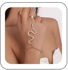 Xmsrn Vintage Schlange Finger Ring Armband Gold Sklavenarmband Handkette Punk Handgelenk Kette Goth Hand Schmuck Für Frauen Und Mädchen (Gold)