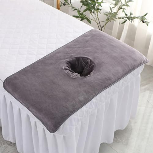 Morbuy Massageliege Laken mit Gesichtsloch - 2er Set Handtuch für Massageliege, Atmungsaktiv Weich Mikrofaser Gesichtsauflage für Massageliege für Schönheitsbett Spa Schönheit (40x80cm,Dunkelgrau)