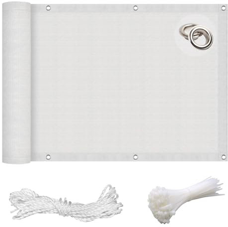 Brise Vue Toile, Brise-Vue et Pare-Soleil 80 x 900 cm Paravent de Balcon de Jardin, Brise Vue Rétractable, Paravent de Balcon Vent Protection Uv, Protection Contre Soleil pour Jardin, Balcon, Blanc