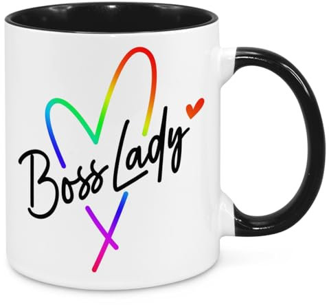 Boss Lady Mug - Funny Novelty Gift Silly Present Mug Birthday Christmas for Mum Dad Friend Sister Brother Grandparents for Man Woman Secret Santa Work Quotes (Rainbow)