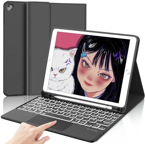 IVEOPPE Tastiera iPad 6 Generazione con Touchpad,Tastiera iPad 9.7, Tastiera per iPad 5, iPad Pro 9.7, iPad Air 2, iPad Air 1, Custodia Tastiera Italiano Bluetooth Staccabile Retroilluminata, Nero