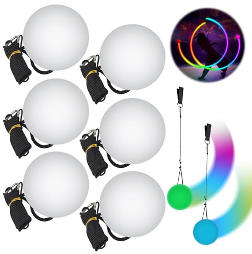 TGKYK LED Poi Bälle, 6 Stück Jonglierbälle Leuchtend mit Regenbogen Farben und Strobe-Effek, Leucht Ball, Leuchtendes Spielzeug für Fitness, Tanz, Jonglieren, Lichtshow, Rave