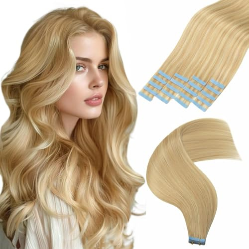 Tape in Extensions Echthaar, 20 Zoll 20pcs 50g, Invisible Tape Ins, Dünn & Komfortabel für Alltag & Büro, Ideal für Feines Haar (50cm #18/613)