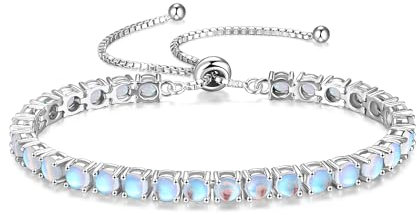 FANCIME Silber Armbnad Damen Tennis Armband mit Synthetisch Mondstein, Verstellbares Glitzer Tennis Armband Schmuck Geschenke für Damen Frauen Freundin Ehefrau Mutter