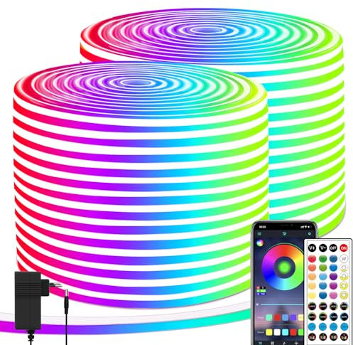 segrass 40M RGB Neon LED Streifen, flexible Streifen DC 24 V LED-Lichtseile mit App/Fernbedienung, kann für Schlafzimmer, Zimmer und Außendekoration verwendet werden（2 Rollen à 20 m）