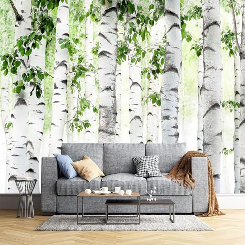Fototapete Moderne Wanddeko Wandbild Vintage Birkenwald 350X256Cm Waldlandschaft Wandtapete Motivtapeten 3D Effekt Design Kinderzimmer Küche Büro Flur Wohnzimmer