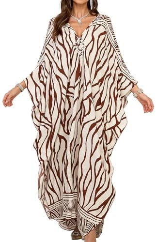 Yanziliu Women Kaftan Dresses Plus Size V-Neck Batwing Sleeves Beach Cover Up Summer Floral Print Caftan Dress