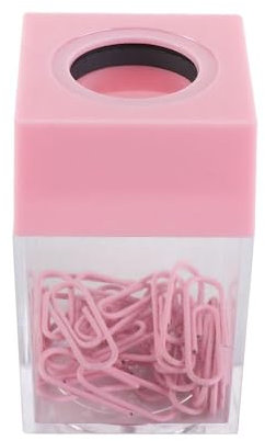 Porta graffette, dispenser magnetico portatile per graffette, in plastica, quadrato, da scrivania, per riporre graffette, forniture per ufficio (rosa)