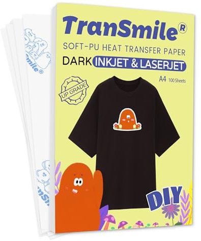 TRANSMILE Dark Transfer Paper Printable Heat Transfer Vinyl Black Fabric A4 100 Sheets Iron on Transfers for Inkjet & Laser Printer,Bright and Washable,No Smudging(TS-H-D3.0-100)