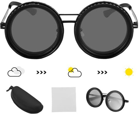 Gafas de sol con tintado ajustable, 1-9 velocidades, redondas, ajustables, con lentes de filtro ND, polarización, lentes redondeadas, gafas de sol de playa para hombre, material de acero inoxidable