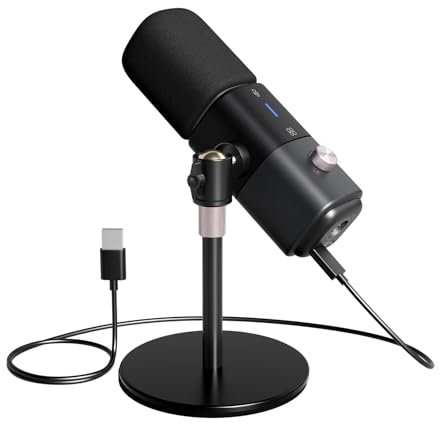 NearStream Microfono a Condensatore USB/XLR Compatibile con PC,MAC,iPad,Mixer,Interfaccia Audio, Microfono da Tavolo con Riduzione del Rumore& Muto&Monitoraggio& Guadagno,Plug and Play,AM25X-IT
