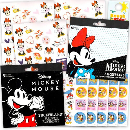 Disney Mickey und Minnie Aufkleber-Set für Mädchen, Kinder – Mickey und Minni Maus Partyzubehör Set mit 12 Aufkleberbögen für Kindergeburtstag, Partytüten