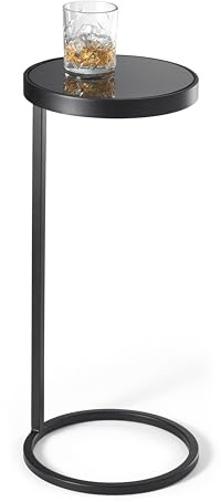 Philippi Lupo Beistelltisch, Schwarzglas | Matte und Glänzende Oberfläche, C-förmiges Design, Ringfuß