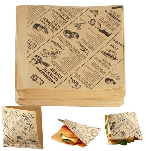 300 sacchetti per hamburger, foglio per formaggio, fogli Deli, sacchetti per döner, Hotdog, Burger Buns, Pommes, foglio da forno, effetto giornale, per panino, pane al burro