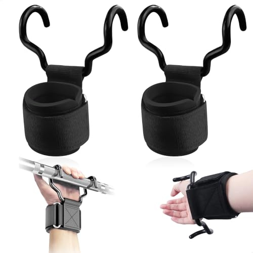 Ganci Palestra, Straps Palestra de Regolabili, Ganci per Sollevamento Pesi, Polsini Palestra con Ganci Curvi,Unisex Rally per L'Allenamento Della Forza per Bodybuilding Fitness Pull up Manubri,2 Pezzi