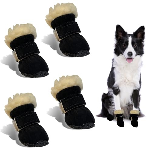 CHONGQILAO Hundeschuhe Pfotenschutz Outdoor, 4 Stücke Hundeschuhe Winter Pfotenschutz Hund Schneestiefel Hunde Schuhe rutschfeste Warme, Winter Schnee Hundestiefel für Große Mittlere Kleine Hunde