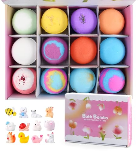 Ecofocet 12 Stück Badebomben Geschenkset mit Überraschungsspielzeug, Schaumbadebomben für Kinder, Badekugel Schaumbad, Badekugel Spa, Ideal für Mädchen und Jungen