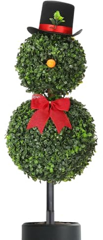 Yonuaret Albero di Natale Finto, 79 cm Albero Artificiale in Vaso con Decorazione a e Cappello, Decorazione Esterna con Pupazzo di Neve, per Portico Casa per le Feste Appartamento Giardino