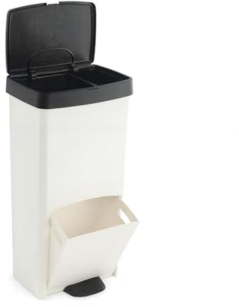 Cubo de basura o reciclaje 70L, VERTICAL, en 2 Compartimentos, Papelera para residuos, 76 cm de altura, fácil gestión, en NEGRO