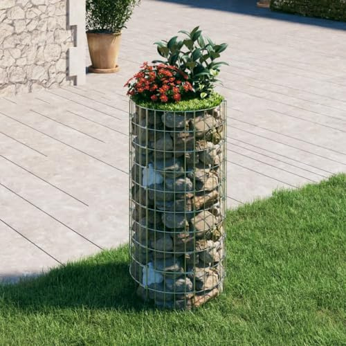 Gabionen-Säule Rund, Verzinkter Stahl, Ø50x100 cm, Robuste Einfassung für Garten und Terrasse, Witterungsbeständig