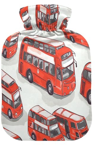 British Buses Hot Cold Water Bottle with Fleece Cover PVC Hot Water Bag 1 Liter