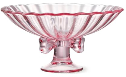 TUCHACA Frutero de cristal. Cuenco de cristal con pedestal de 9 pulgadas. Elegante plato de ensalada multicolor con decoración de lazo. Adecuado para frutas, postres, dulces, aperitivos y mucho más